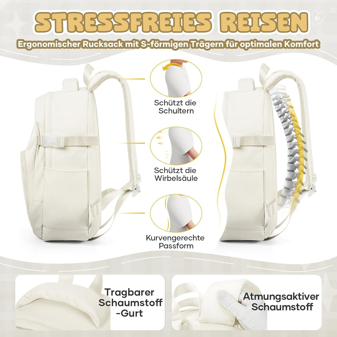 Leichter Schulrucksack Beige Teenager Mädchen Jungen Schultasche, Wasserdicht Rucksack Laptop Damen