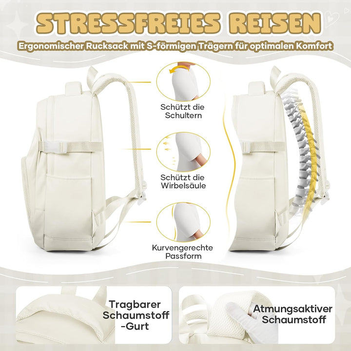 Leichter Schulrucksack Beige Teenager Mädchen Jungen Schultasche, Wasserdicht Rucksack Laptop Damen