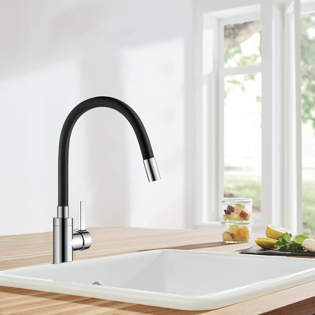 Wasserhahn Küche Schwarz, Auralum Küchenamatur mit Flexibler Auslauf, Hochdruck Armatur Küche 360° D