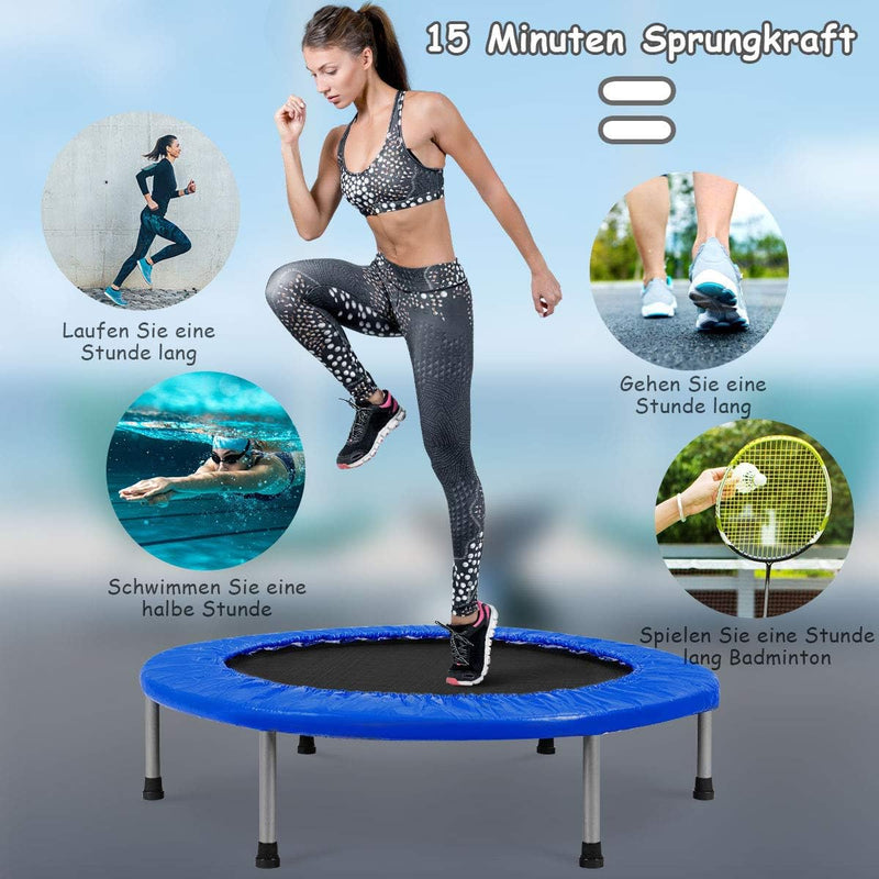 GOPLUS Faltbares Trampolin, Ø97cm Kindertrampolin klappbar bis 150kg Belastbar, Fitness Trampolin mi