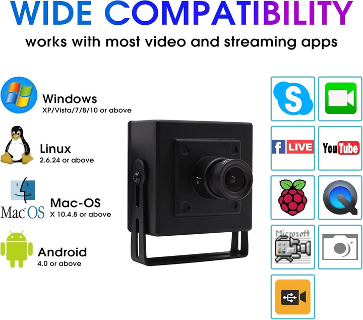 ELP USB Kamera 1080P 60fps/100fps Webcam mit Metallgehäuse, 2MP USB2.0 Lightburn Camera, 3.6mm Objek