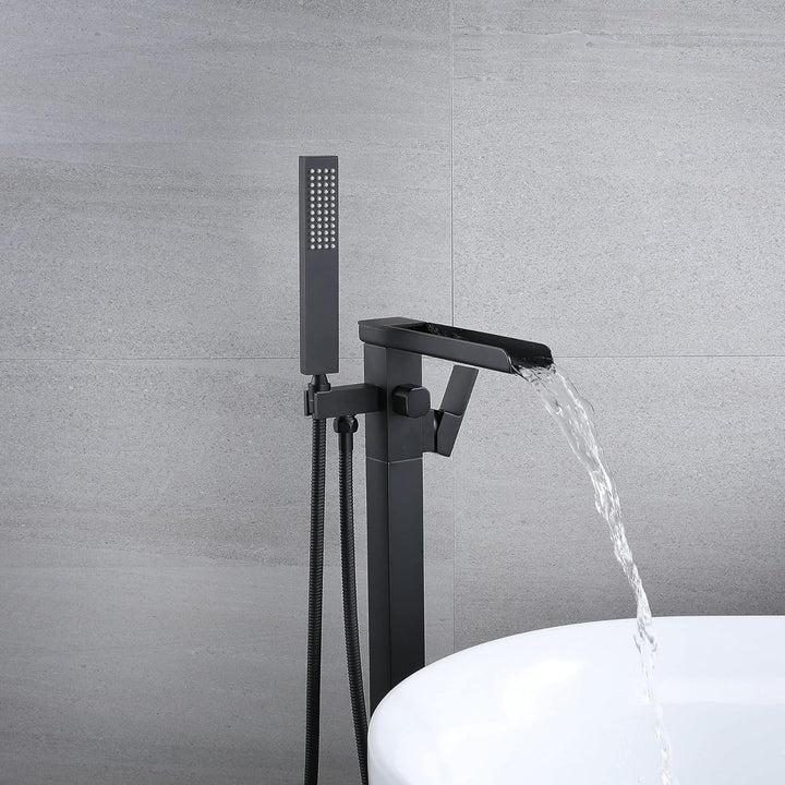 Standarmatur Freistehend Schwarz Wannenarmatur Wasserfall Schwarz,Messing,Freistehende Wannenarmatur