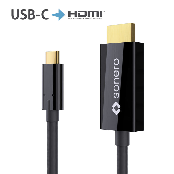 sonero UCC010-020 USB-C auf HDMI 2.0 Kabel, 4K@60Hz mit 18Gbps, USB 3.1, Alt Mode, Thunderbolt 3 kom