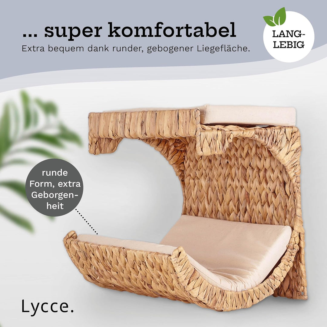 Lycce Katzenbett Wand | Kletterwand Katzen | Katzenmulde Wandmontage Nicky | Naturmaterial Wasserhya