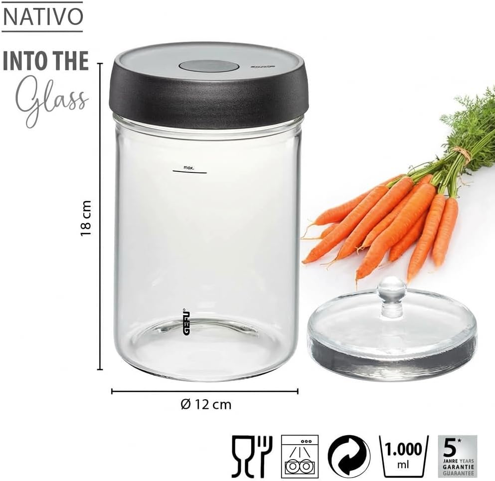 GEFU Fermentierglas NATIVO 1 Liter, inkl. Beschwerungsgewicht, Fermentationsglas mit Gewicht und Dec
