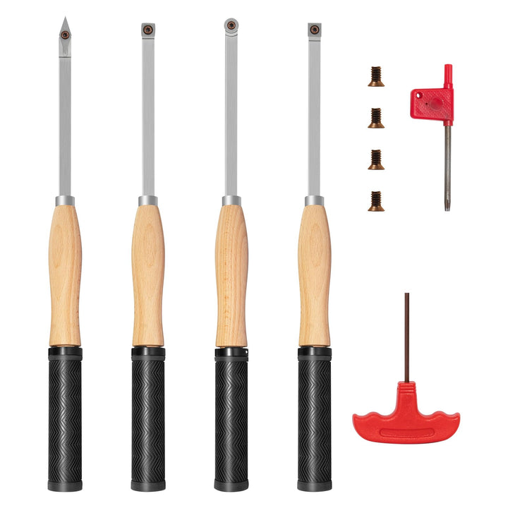 46.5cm Drechseleisen Set mit Hartmetall-Schneidplatten, 4 Stück Drechselmesser in Holzkoffer, Drechs