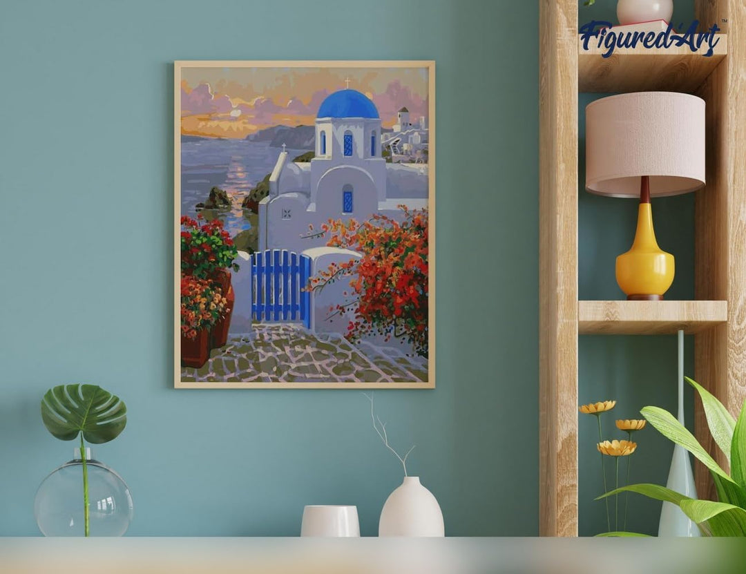 Figured'Art Malen Nach Zahlen Erwachsene Mit Rahmen Kleines griechisches Dorf - Paint by Numbers Bas