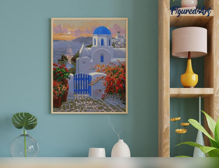 Figured'Art Malen Nach Zahlen Erwachsene Mit Rahmen Kleines griechisches Dorf - Paint by Numbers Bas