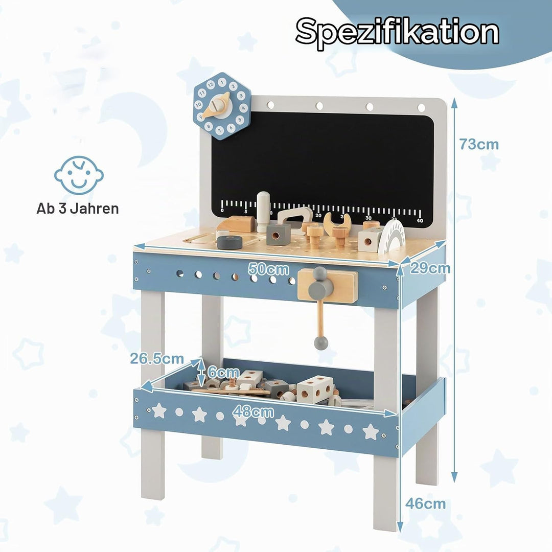 DREAMADE Werkbank Kinder, Werkzeugbank für Kinder aus Holz mit 61 Zubehör, Werkzeug Spielzeug Set mi