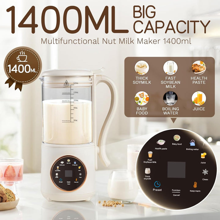 Nussmilchmaschine, 1400ml Entsafter Sojamilch Maschine mit 12 Klingen, Hafermilch Maschine für selbs