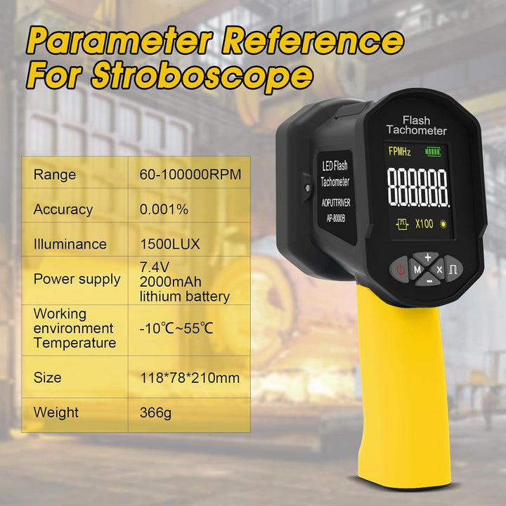 Digitales LED Stroboskop, Drehzahlmesser 60-100000RPM, Wiederaufladbarer Handdrehzahlmesser, Berühru