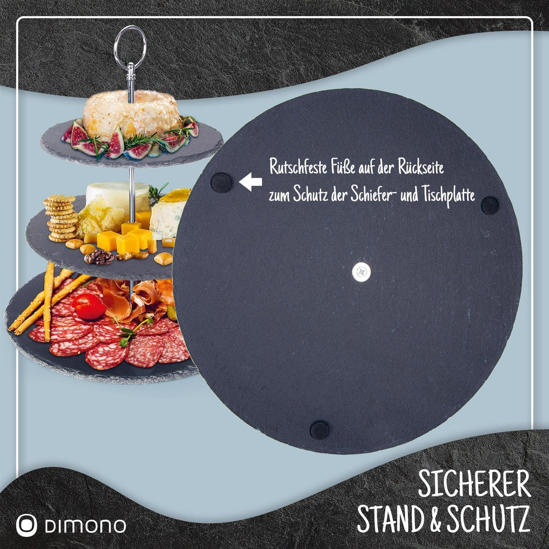 Dimono® Etagere Premium Servier-Ständer 3-Etagen; Servier-Tablett aus echten Schiefer-Naturstein für