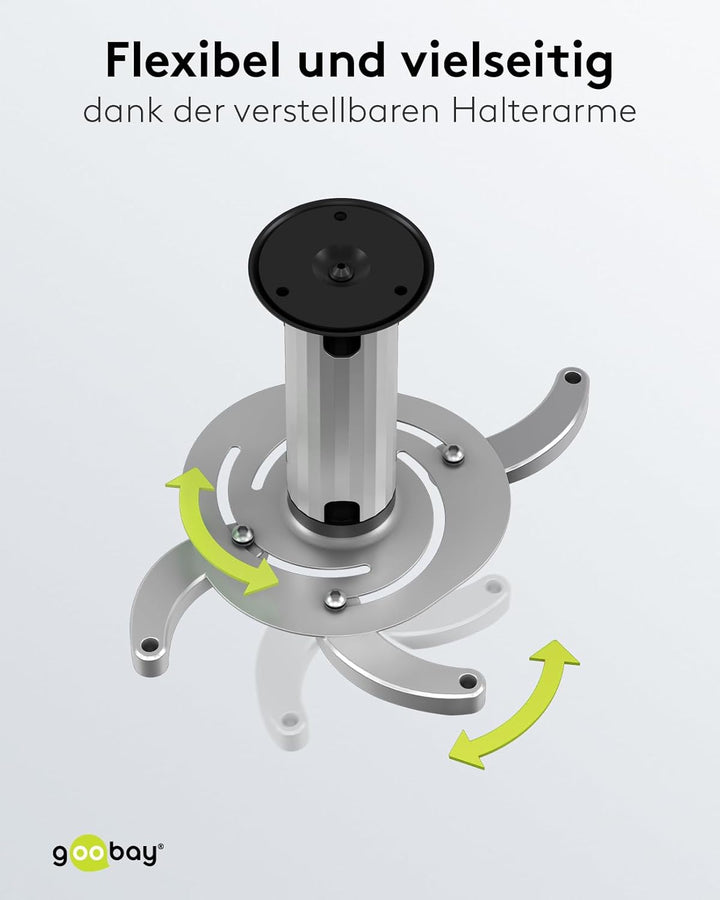 Goobay 51905 Beamer Deckenhalterung (M) bis max. 10 Kg, kleine bis mittlere Projektoren, silber, sil