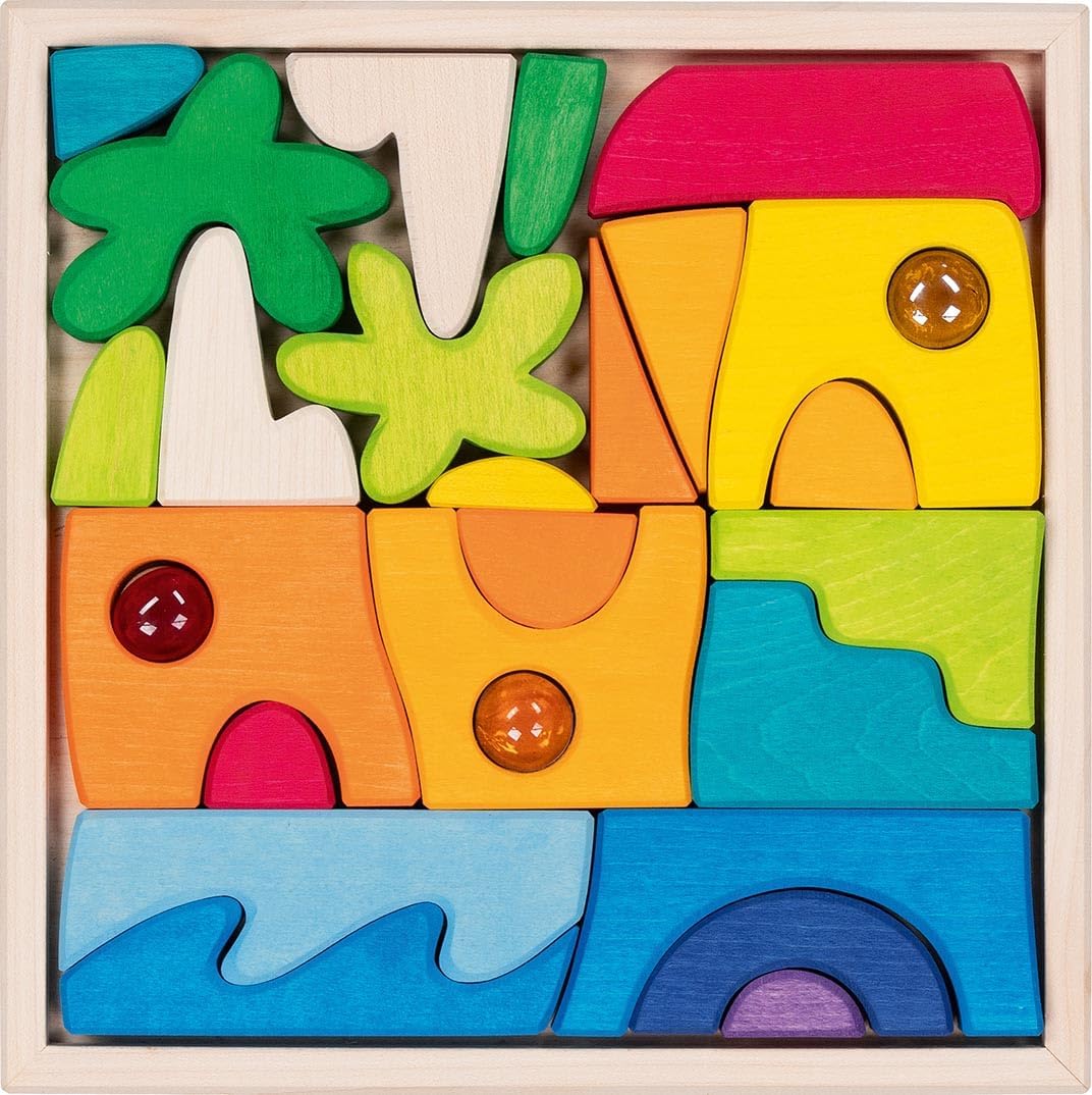 goki 58343 - Landschaftspuzzle Honolulu mit 3 Glitzersteinen - aus hochwertigem Ahornholz - goki Evo