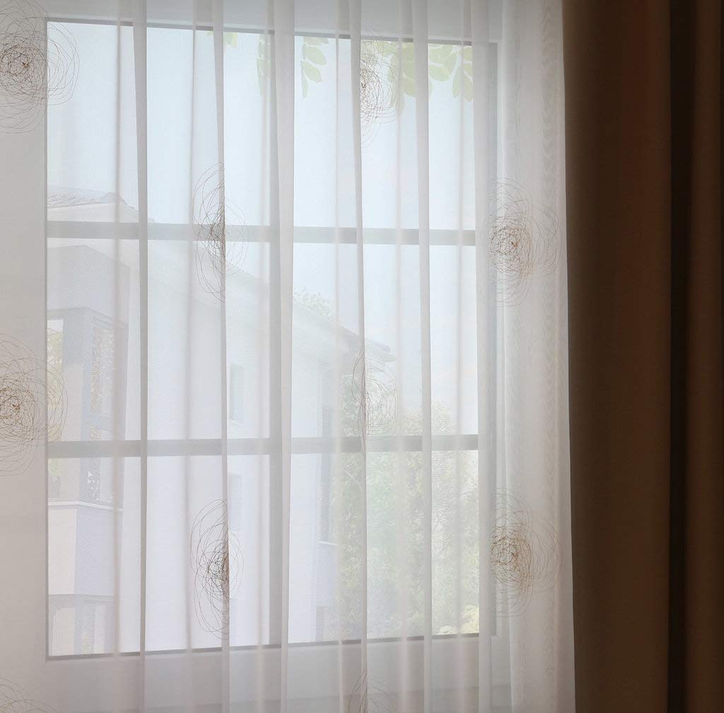 EASYHomefashion Hochwertige Fertiggardine Voile Store Deko Schal mit Stickerei Faltenband Bleiband B