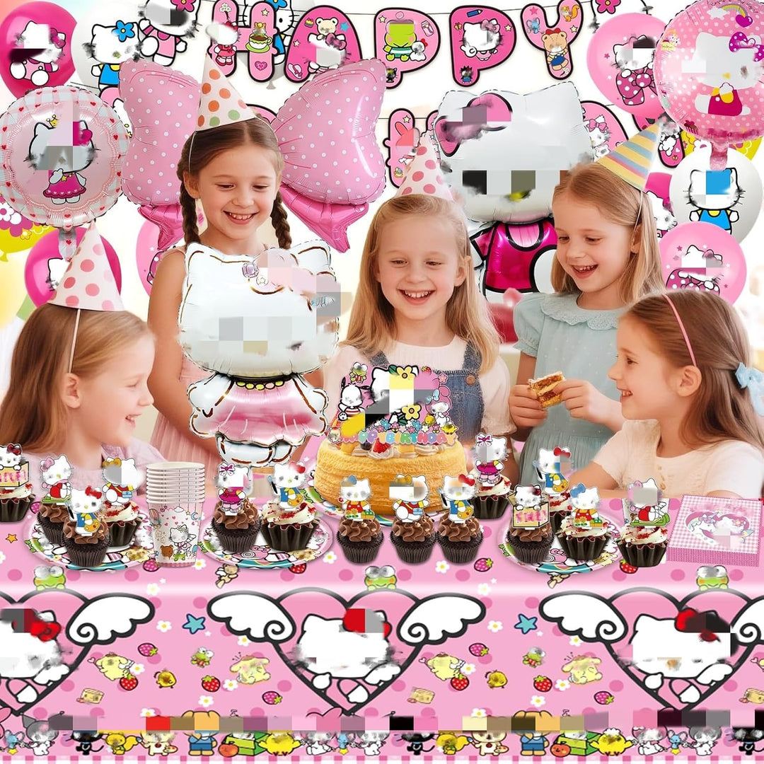 Ki-ty Pappteller Kindergeburtstag Mädchen- Kity Geburtstag Geschirr Set Geburtstagsdeko Partygeschir