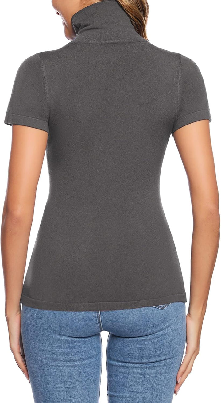 Totatuit T-Shirt Damen Rollkragen Tops Kurzarm Rollkragenshirt Casual Shirt mit Stehkragen für Frühl