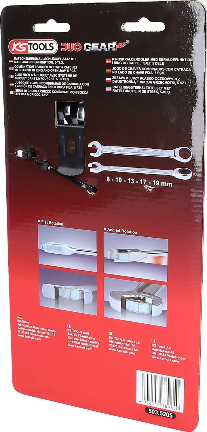 KS Tools 503.5205 DUO GEARplus® Ratschenringmaulschlüssel-Satz mit Maul-Ratschenfunktion, 5-tlg.