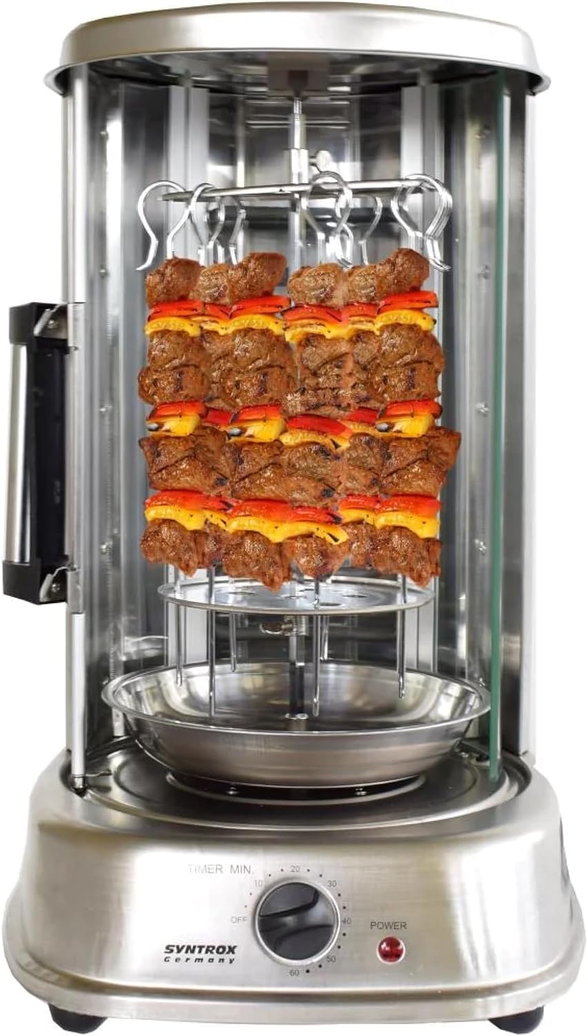 Syntrox Germany Dönergrill Blontixa Edelstahl mit Glastür, Drehspiess, Gyrosgrill, Hähnchengrill, Eö