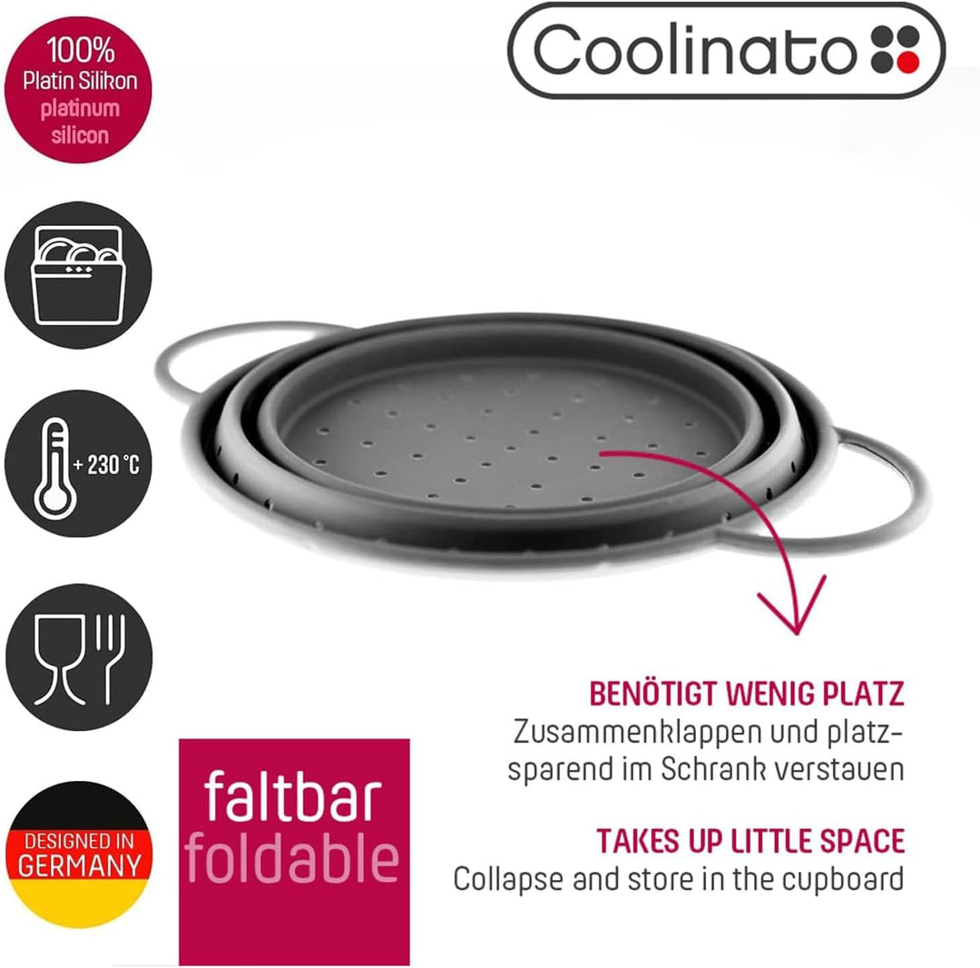 Coolinato Sieb aus Silikon, faltbar spülmaschinenfest, Nudelsieb Abtropfsieb Dampfgar Einsatz, Küche