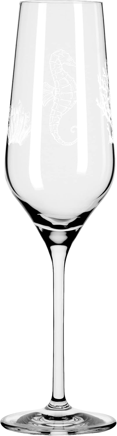 RITZENHOFF 3851001 Champagnerglas 250 ml – 2er Set Serie Oceanside Nr. 1 – 2 Stück, Seepferdchen-Mot