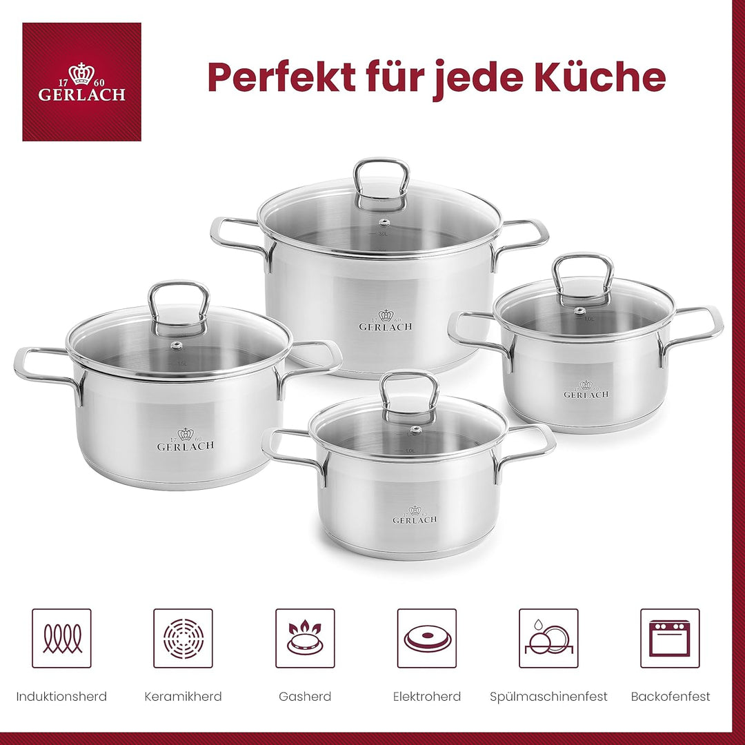 Gerlach 1760 Brava Topf-Set Edelstahl Kochtopf-Set Induktion Induktionstöpfe-Set Töpfe-Set Induktion