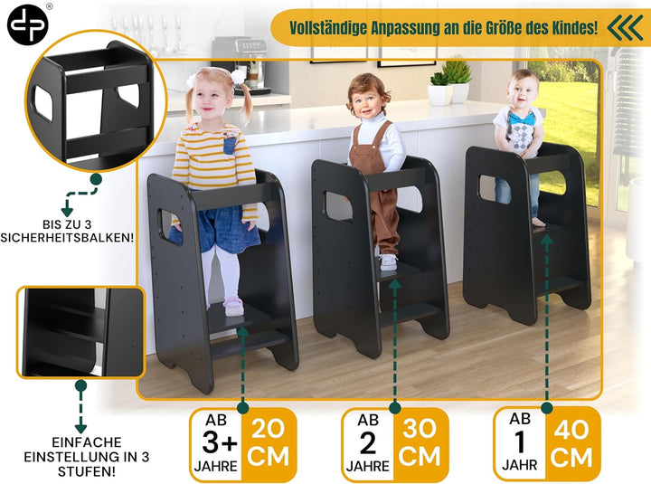 defiPad Lernturm für Kinder | Stylisch Kippschutz Lernturm Höhenverstellbar | Höchste Sicherheit | M