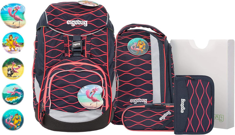 ergobag pack Set ergonomischer Schulrucksack, Set 6-teilig 20 Largo Wellenreitbär - Blau