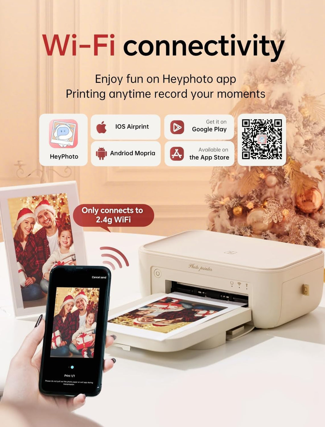 HPRT Fotodrucker 4x6, +20 Blatt &amp; 1 Farbband, WLAN-fähiger drahtloser Sofortbilddrucker für iPhone,