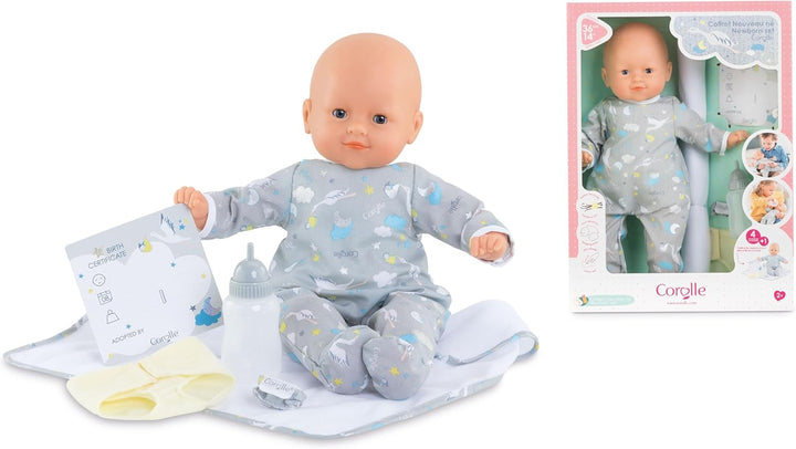 Corolle 9000130280 - Mon Grand Poupon Mein Neugeborenen Set, Weichkörperpuppe mit Schlafaugen, 6 Tei