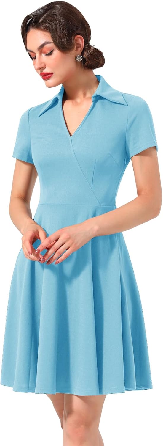Vintage Retro 50s Cocktailkleid Rockabilly Kleider Damen Faltenrock XL Blau, XL Blau