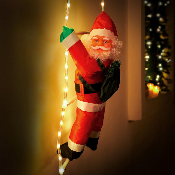 Monzana LED Weihnachtsmann Leiter XL 90cm für In-/Outdoor Timer 8 Leuchtfunktionen dimmbar Santa Cla