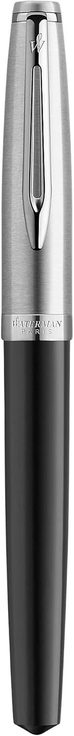 Waterman Emblème Rollerball, schwarz mit Chromzierteilen, feine Schreibspitze, schwarze Tinte, Gesch