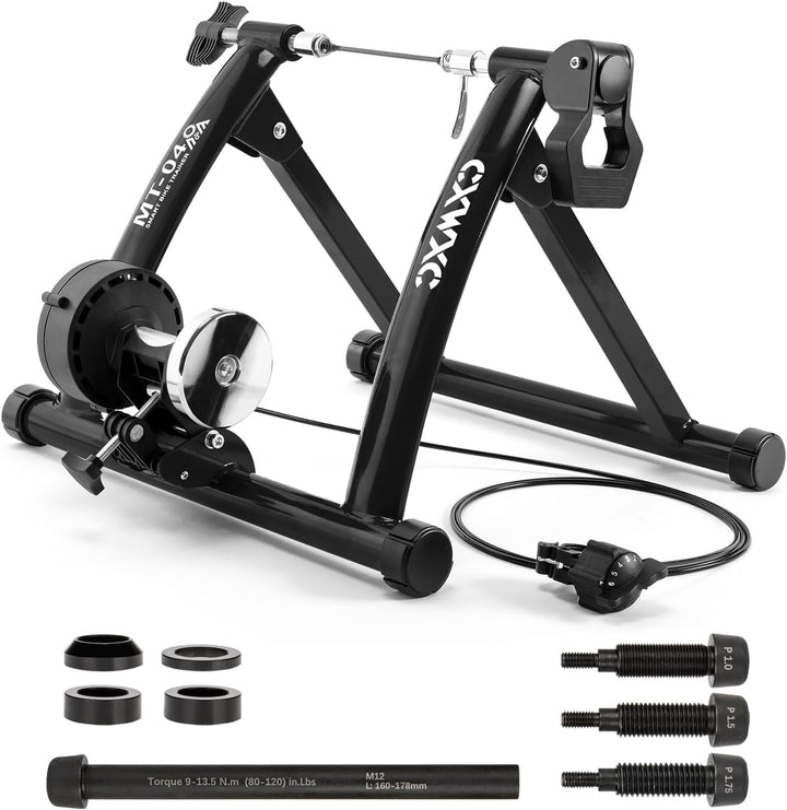 CXWXC Fahrrad Rollentrainer, Klappbar Stahl Bike Trainer mit Schnellspanner Vorderradunterlage Radtr