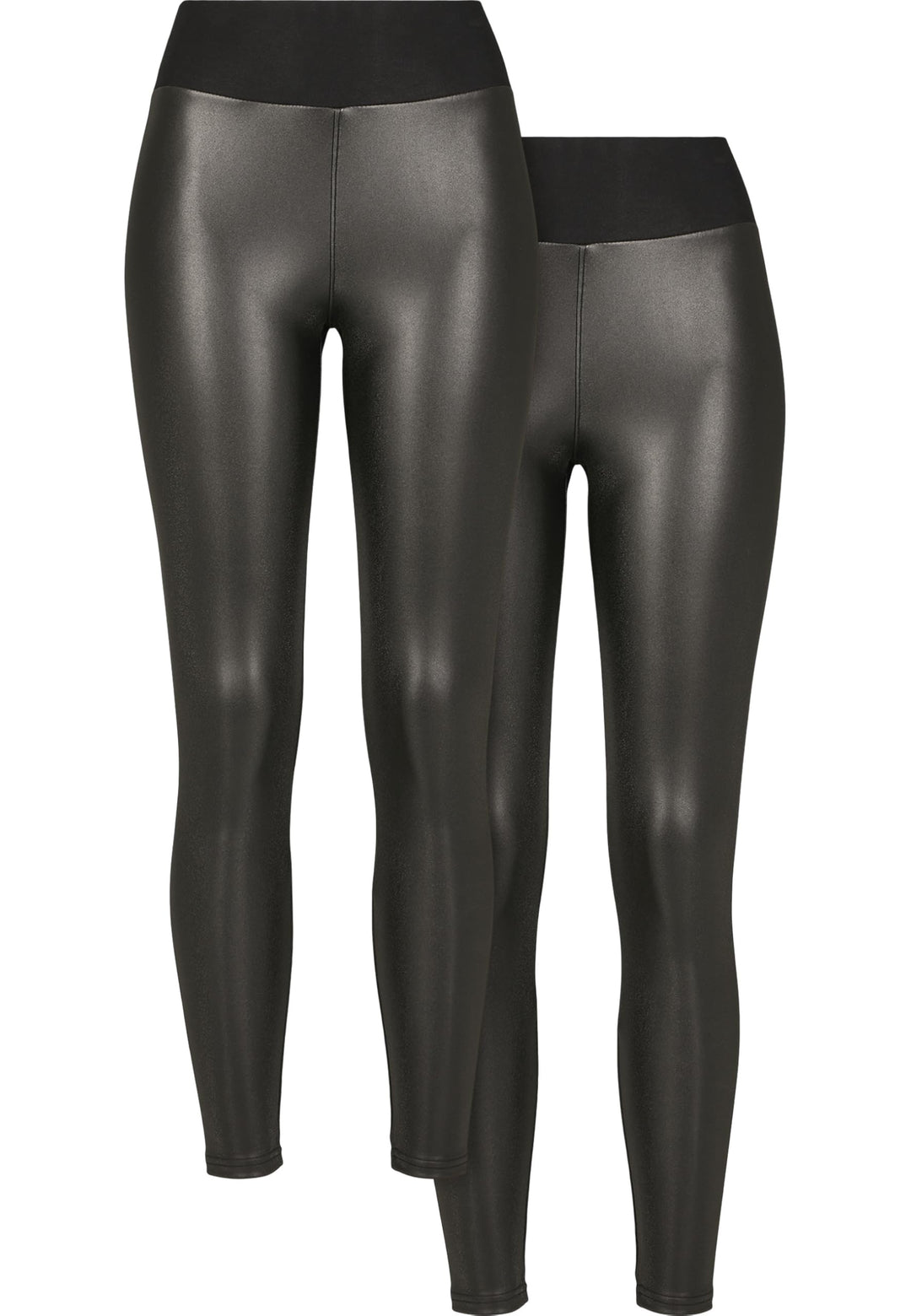 Urban Classics Ladies Faux Leather High Waist Leggings 2-Pack, Damen Leggings, erhältlich in black,