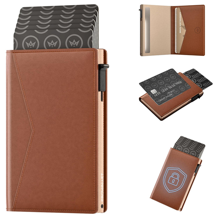 ProWallet Slim Kartenhalter - 8 Karten + Geldscheine - RFID Kreditkartenetui Slim Braun, Slim Braun