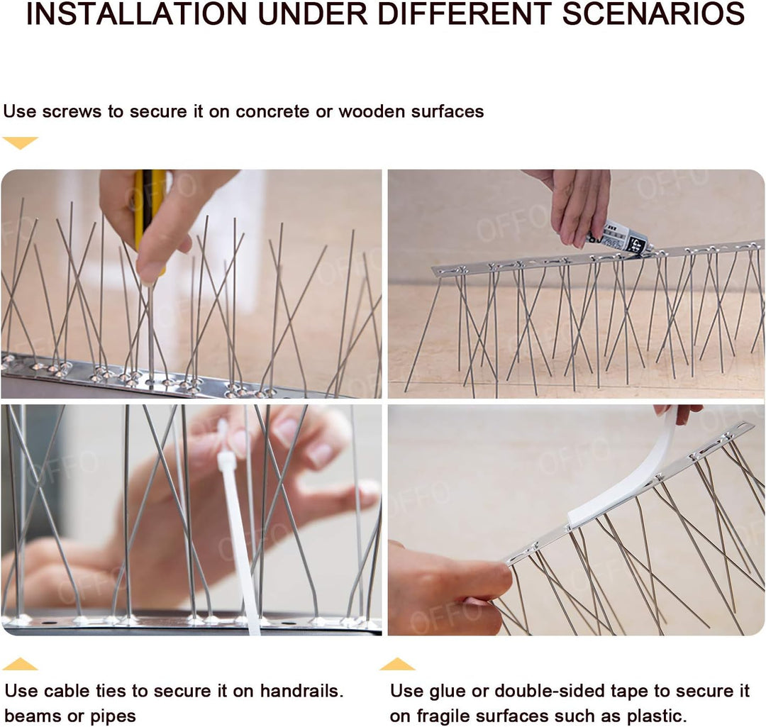 OFFO Vogelabwehr Spikes vormontiert für Dach und Fenster, langlebige Taubenabwehr Spikes für Krähen,
