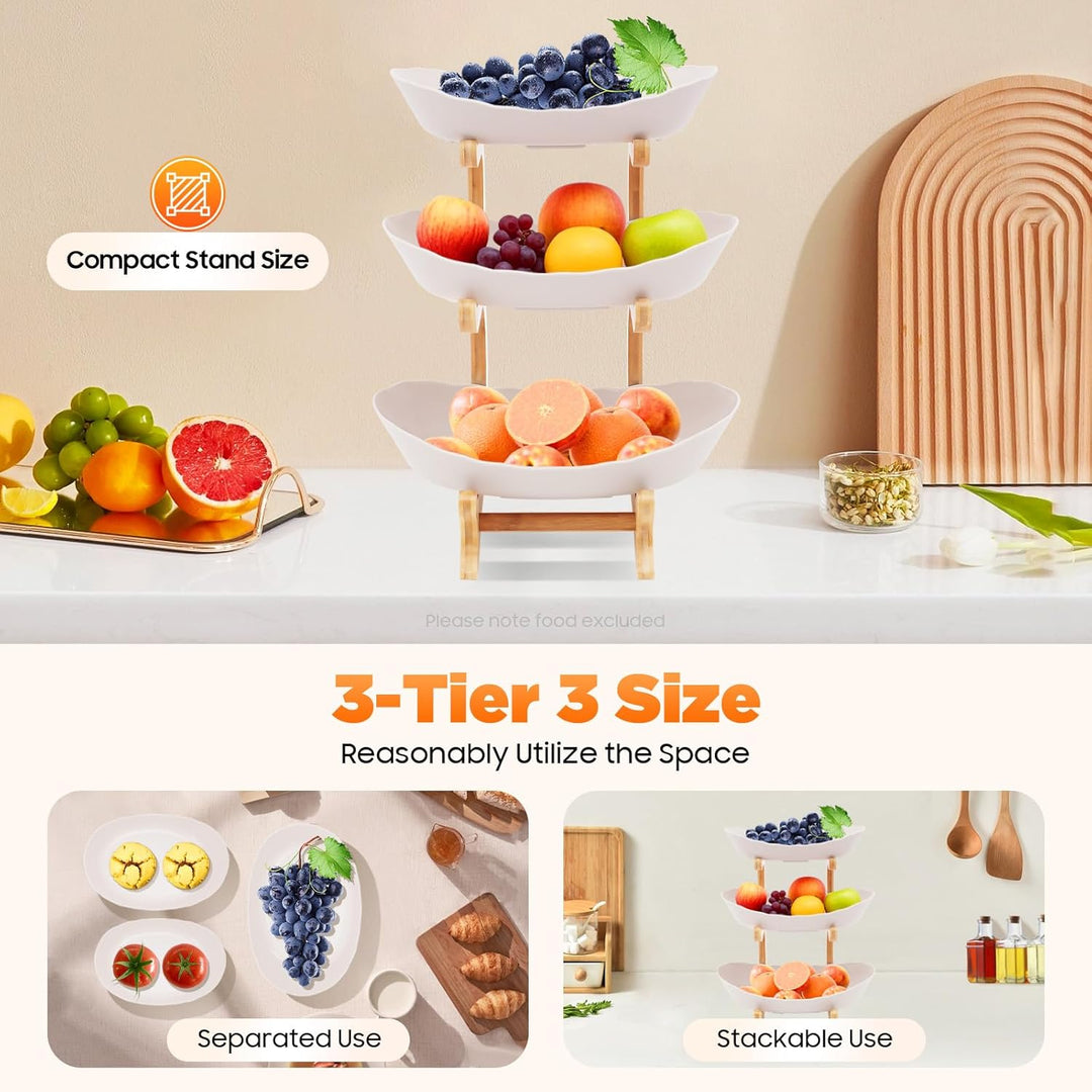 Keramik Obst Etagere mit 3 Etagen,Obstkorb Etagere für die Familie,Obstschale Modern mit Natürlichem