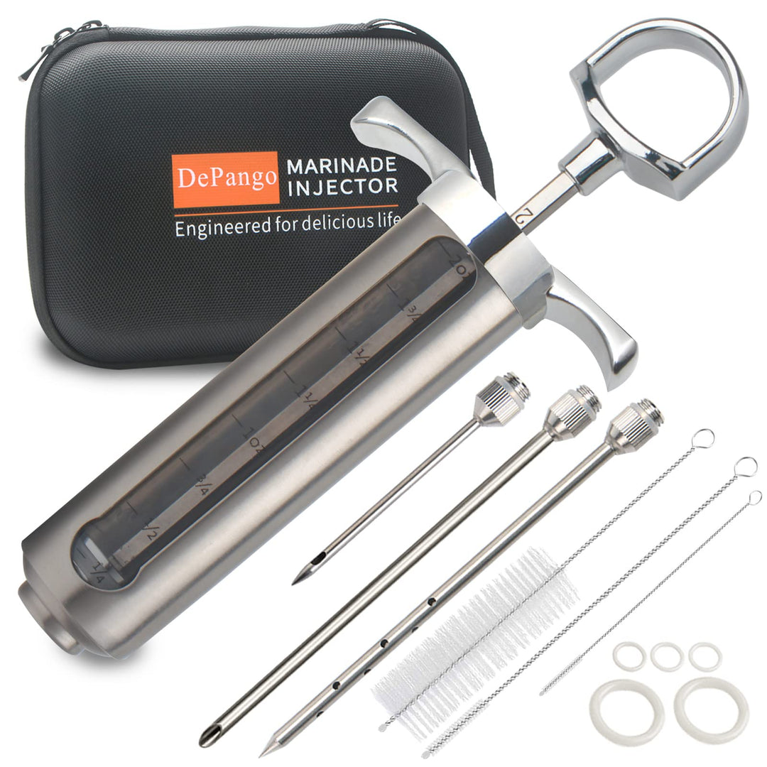 DePango Fleischspritze, Edelstahl Marinadenspritze Kit mit 3 Fleisch Nadeln für BBQ Smoker Grillrauc