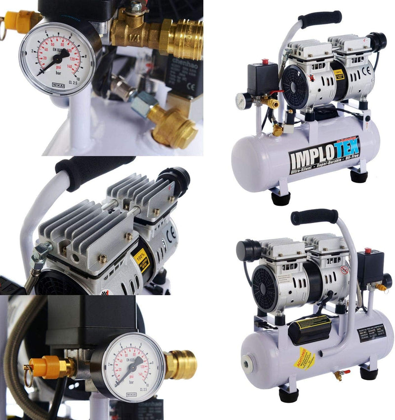 IMPLOTEX 480W Silent Flüsterkompressor Druckluftkompressor nur 48dB leise ölfrei flüster Kompressor