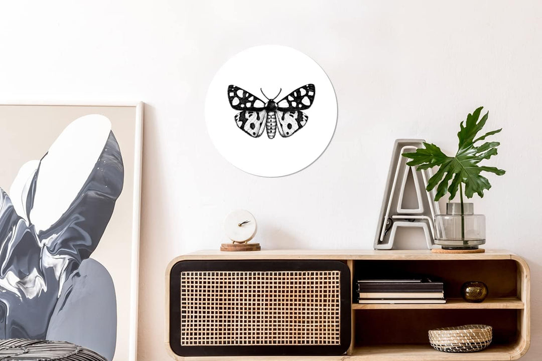 MuchoWow Wandbild Rund Wanddeko Deko Wohnzimmer Bilder 30x30 cm Schmetterling - Vintage - Schwarz un
