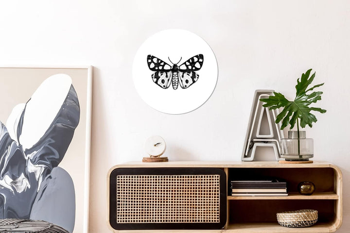 MuchoWow Wandbild Rund Wanddeko Deko Wohnzimmer Bilder 30x30 cm Schmetterling - Vintage - Schwarz un