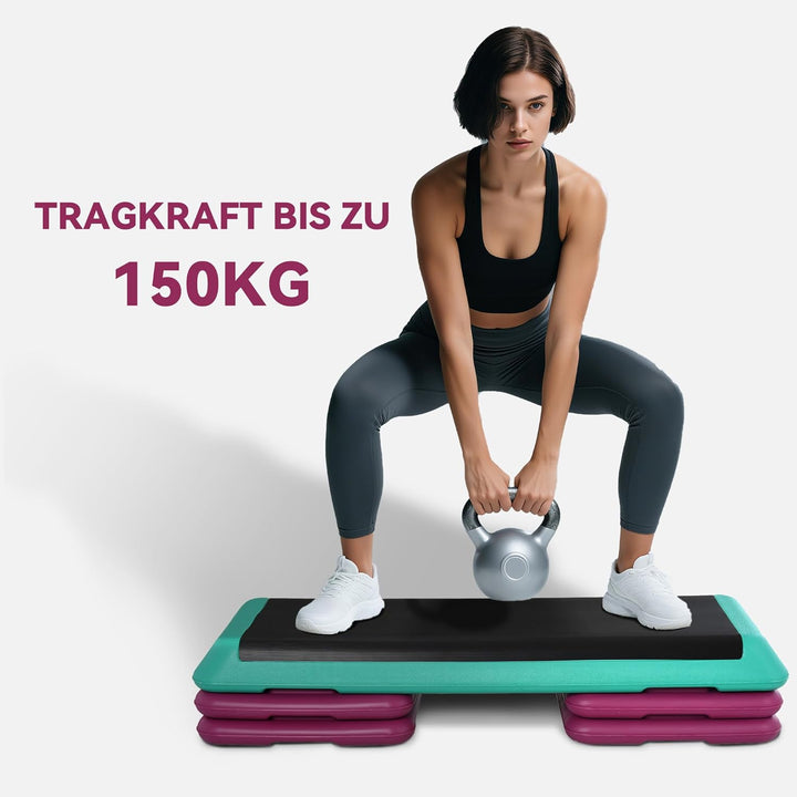 HOMCOM Steppbrett Aerobic Fitness Heimtrainer Stepper höhenverstellbar 10cm/15cm/20cm PVC PP Schwarz
