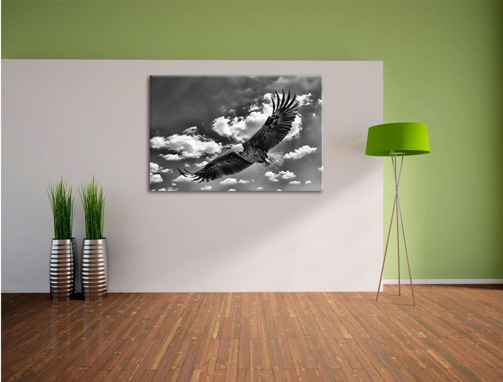 Pixxprint Adler fliegt über Berge / 100x70cm Leinwandbild bespannt auf Holzrahmen/Wandbild Kunstdruc