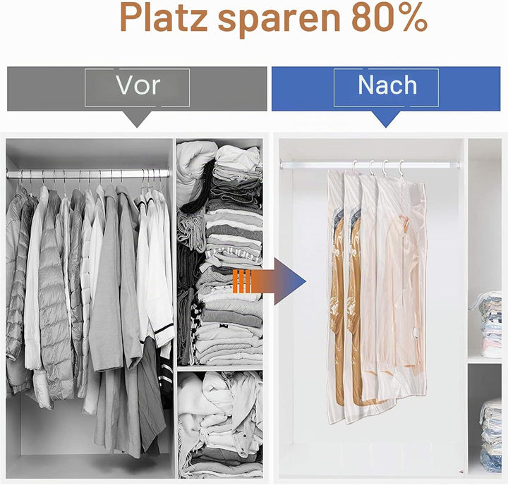 Flintronic Vakuumbeutel für Kleidung mit Elektrischer Luftpumpe, 4 Stück Vakuumbeutel zum Aufhängen,