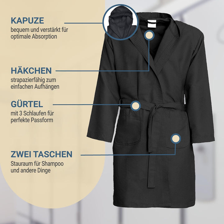 Dorian Home Bademantel aus Mikrofaser für Damen und Herren, Unisex, mit praktischen Taschen und Kapu