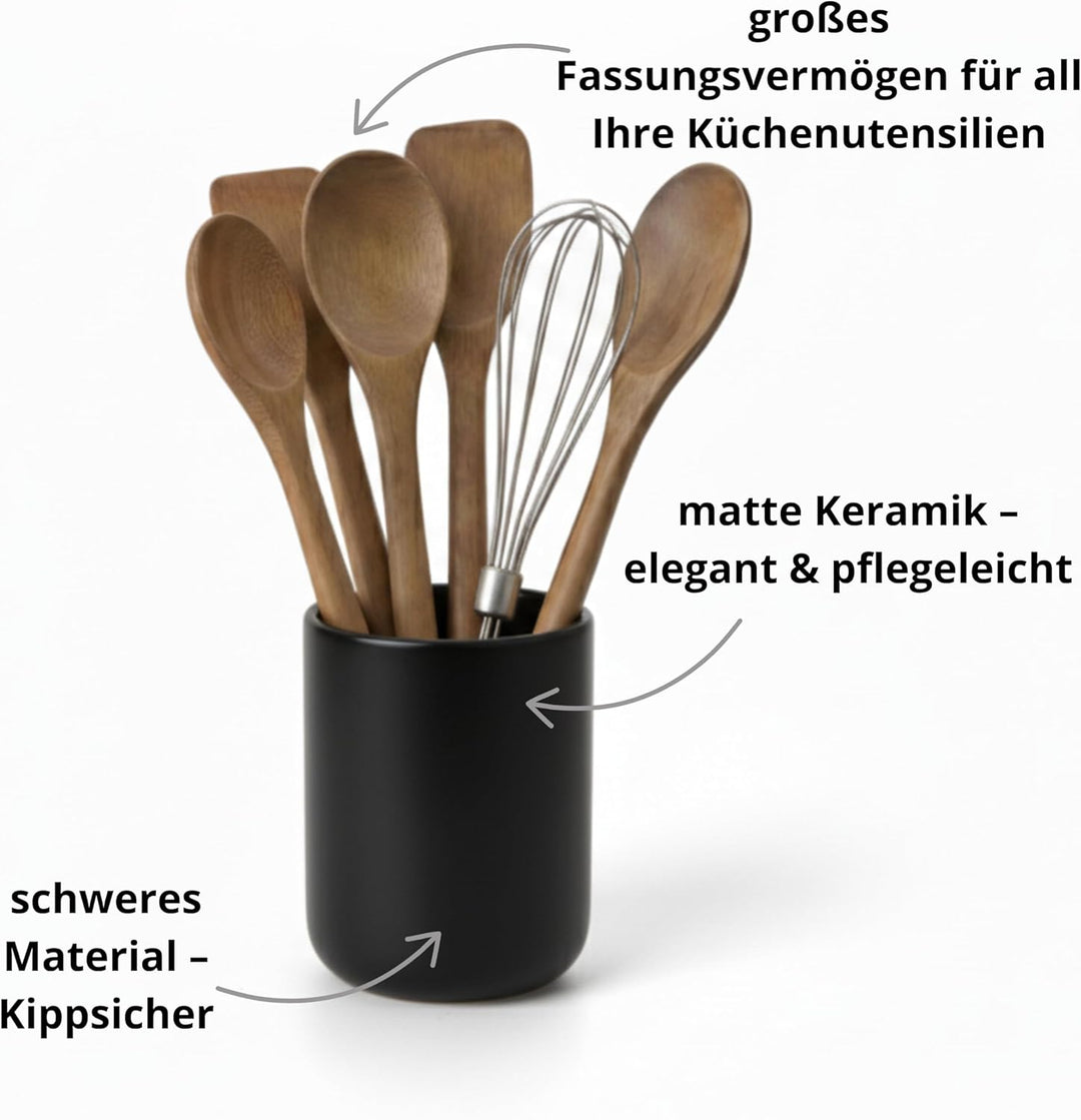 Utensilienhalter Keramik CURVE - Grosser und stabiler Küchenhelfer-Behälter. Aufbewahrung für Kochlö