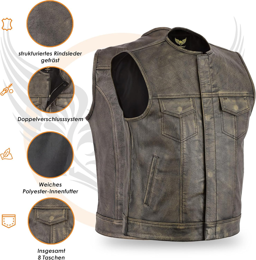 Leatherick Herren Vintage Braun Biker Leder Weste kragenlosen Stil ausgezeichneten Look (S- EUR46) 4
