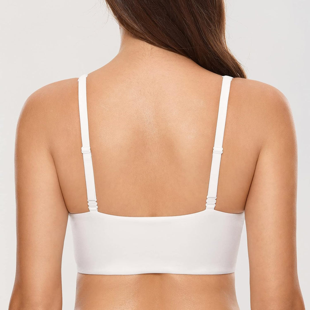 DOBREVA Push Up BH Damen ohne Bügel Soft Gepolstert Bügelloser Bralette mit Spitze 80D Weiss, 80D We