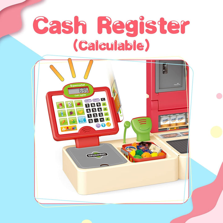 RedCrab Spielzeug Kasse Kinder, Supermarktkasse Spielkasse Rollenspielzeug Kasse mit Rechnerfunktion